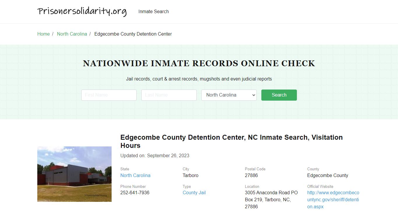 Edgecombe County Detention Center, NC Inmate Search, Visitation Hours