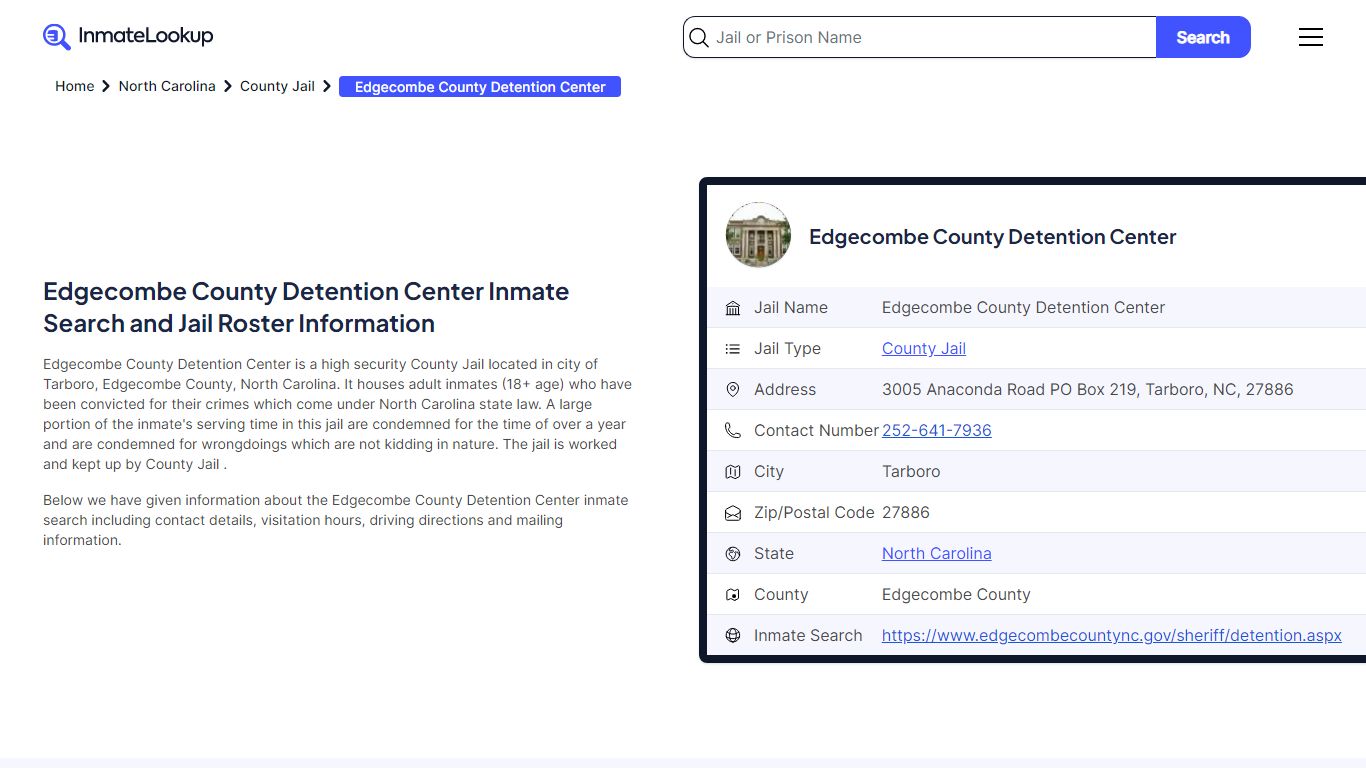 Edgecombe County Detention Center Inmate Search - Tarboro North ...