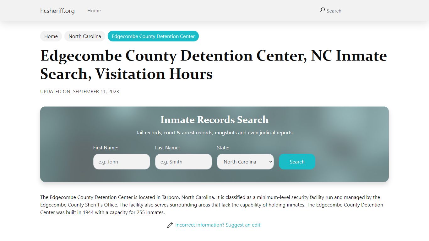 Edgecombe County Detention Center, NC Inmate Search, Visitation Hours